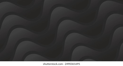 3D black geometric abstract background overlapping layers on dark space with wave shape decoration.