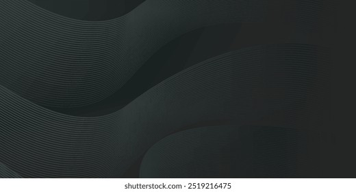 3D black geometric abstract background overlap layer on dark space with waves lines decoration. Minimalist modern graphic design element cutout style concept for banner, flyer, card, or brochure cover