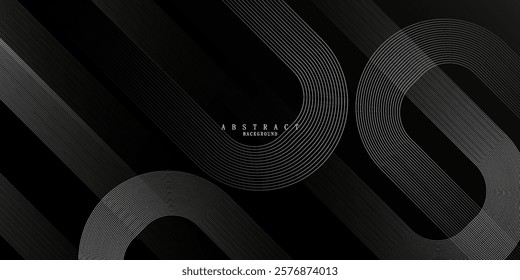 3D black geometric abstract background overlap layer on dark space with waves lines decoration. Minimalist modern graphic design element cutout style concept for banner, flyer, card, or brochure cover