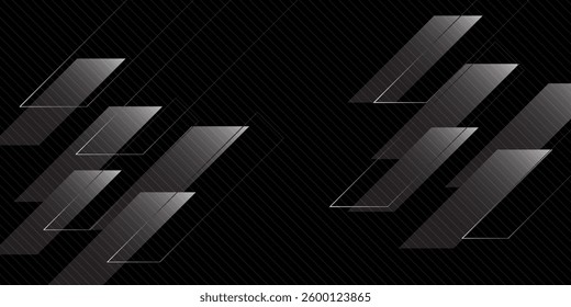 3D black geometric abstract background overlap layer on dark space with diagonal lines decoration. Modern graphic design