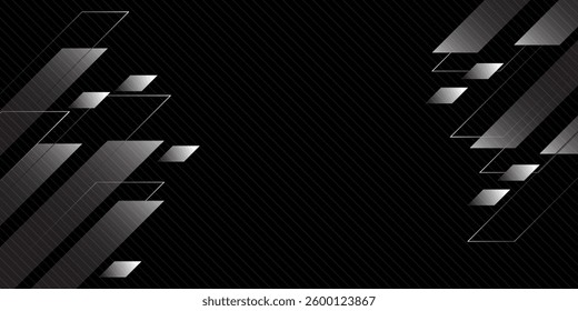 3D black geometric abstract background overlap layer on dark space with diagonal lines decoration. Modern graphic design