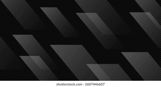 3D black geometric abstract background overlap layer on dark space with diagonal lines decoration. Modern graphic design element striped style for banner, flyer, card, brochure cover, or landing page