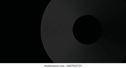 3D black geometric abstract background overlap layer on dark space with waves lines decoration. Minimalist modern graphic design element cutout style concept for banner, flyer, card, spiral arts circl