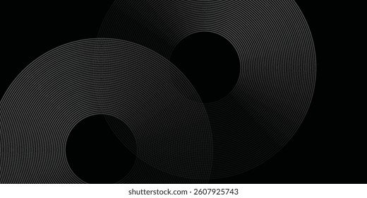 3D black geometric abstract background overlap layer on dark space with waves lines decoration. Minimalist modern graphic design element cutout style concept for banner, flyer, card, spiral arts circl