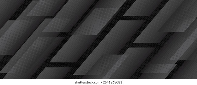 3D black geometric abstract background overlap layer on dark space with diagonal lines decoration. Modern graphic design element striped style for banner, flyer, card, brochure cover