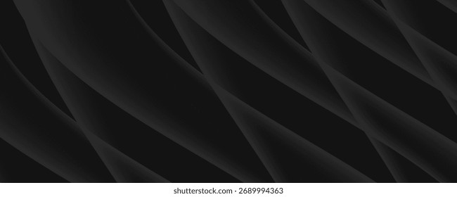 O plano de fundo abstrato geométrico preto 3D sobrepõe a camada no espaço escuro com a decoração da forma das ondas. Conceito minimalista de estilo de recorte de elemento gráfico moderno para capa de banner, folheto, cartão ou folheto
