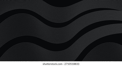 3D black geometric abstract background overlap layer on dark space with waves lines decoration. Minimalist modern graphic design element cutout style concept for banner, flyer, card, or brochure cover