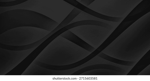 El fondo abstracto geométrico negro 3D se superpone a la capa en el espacio oscuro con la decoración de la forma de las ondas. Concepto moderno minimalista del estilo del recorte del elemento del Diseño gráfico para el Anuncio, el volante, la tarjeta, o la cubierta del folleto