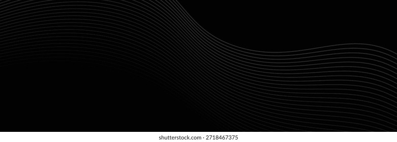 O plano de fundo abstrato geométrico preto 3D sobrepõe a camada no espaço escuro com a decoração de linhas de ondas. Conceito minimalista de estilo de recorte de elemento gráfico moderno para capa de banner, folheto, cartão ou folheto