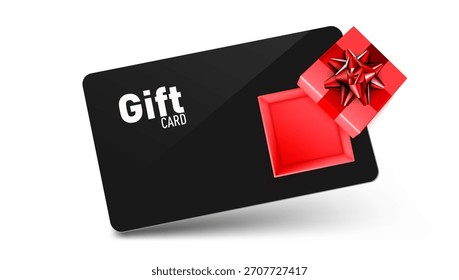 Tarjeta de regalo Negra 3D Con Una Caja De Regalo. Vector EPS10