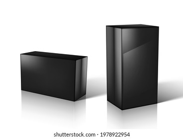 3D Black Glossy Box For Jewellery Or Small Gift. EPS10 Vector