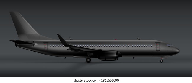 3D Black Glossy White High Detail Airplane Or Airliner. EPS10 Vector