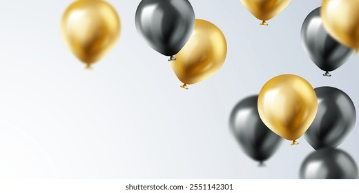 3D black gold balloon design background vector banner template beautiful illustration