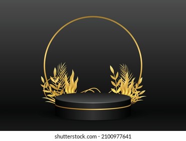 3D Black And Gold Circle Podium Promotion Banner Template