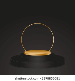 3d black and gold podium on black background