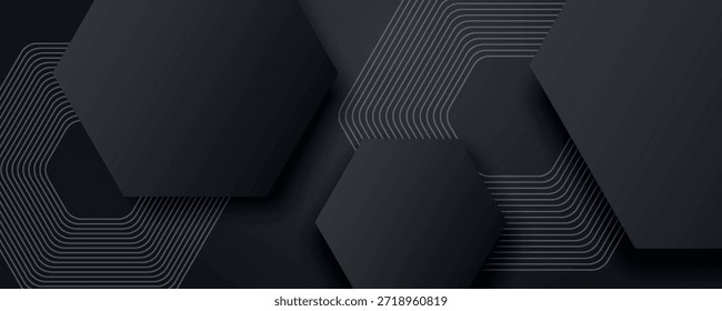 Fundo abstrato gradiente preto 3D com hexágonos sobrepostos. Conceito moderno de design gráfico para banner, site, folheto, cartão ou capa de folheto. Ilustração vetorial vol. 3