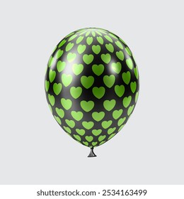 3D Black Green balloon. Realistic glossy balloons. Heart pattern. Christmas party, black Friday, birthday and anniversary decoration. Celebration design element.