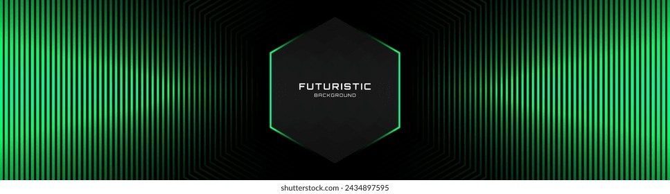 3D black green techno abstract background overlap layer on dark space with glowing lines decoration. Modern graphic design element hexagon style concept for web, poster, flyer, card, or brochure cover