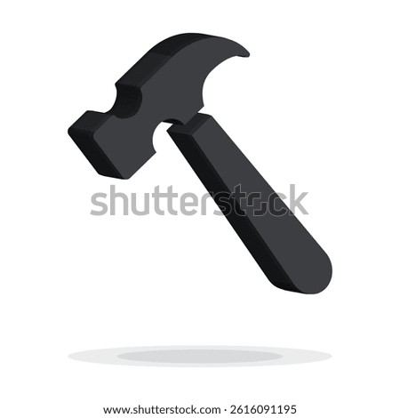 3d black Hammer isolated on white background. 3D Hammer for web, app, logo, UI.tool for industrial workers. Equipment for repair and reconstruction. Vector illustration, EPS 10.