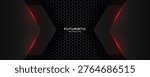 3D black hexagon abstract background overlap layer on dark space with red lights effect decoration. Modern graphic design element cutout style concept for web, art, flyer, card, or brochure cover