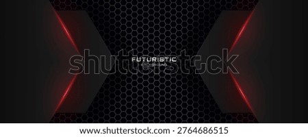 3D black hexagon abstract background overlap layer on dark space with red lights effect decoration. Modern graphic design element cutout style concept for web, art, flyer, card, or brochure cover