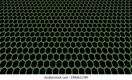 3D black hexagon and green backdrop with abstract background