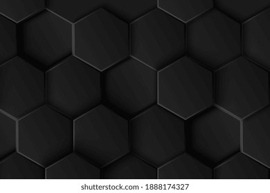 3D-schwarze Sechseck-Hintergrund. Futuristisches Technologiekonzept. 3D-Vektorgrafik-Hexagonalblöcke, dunkelgrauer abstrakter Hintergrund. 3D-Vektordunkler Hintergrund. 3D-Vektorgrafik