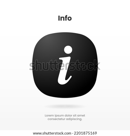 3d Black info point icon. i icon symbol. Help and hint symbol. FAQ and detail symbol. Information icon collection. Info button. Info symbol minimal and flat style. Stock vector.