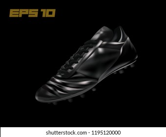 3d Black leather soccer boot/cleat isolated on a black background, vector illustration