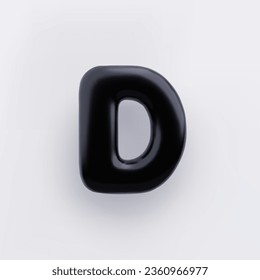 3D Black letter D with a glossy surface on a white background .