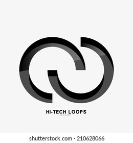 3d black loops abstract symbol, logo. Minimal line art design