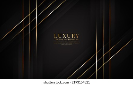 3D black luxury abstract background overlap layers on dark space with golden lines effect decoration. Graphic design element elegant style concept for banner, flyer, card, brochure, or landing page
