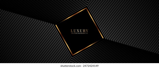 3D black luxury abstract background on dark space with gray stripes effect decoration. Modern squares style. Graphic design element golden lines concept for web banner, flyer, card, or brochure cover