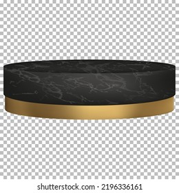 3D Black marble cylinder pedestal podium on transparent background, Vector geometric platform,Isolated showcase single display stand to place product for Presentation Promotion,Advertising,Sale 
