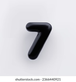 3D Black number 7 with a glossy surface on a white background
