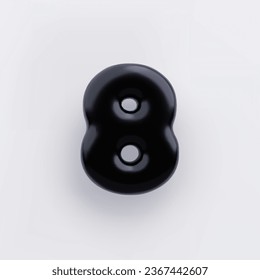 3D Black number 8 with a glossy surface on a white background