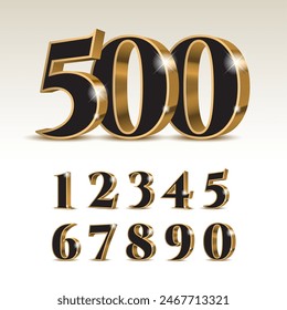 3d black numbers with golden outline. Symbol set. Vector illustration