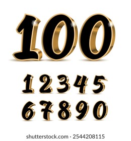 3d black numbers with golden outline. Symbol set. Vector illustration
