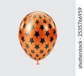 3D Black Orange balloon. Realistic glossy balloons. Star pattern. Christmas party, black Friday, birthday and anniversary decoration. Celebration design element.