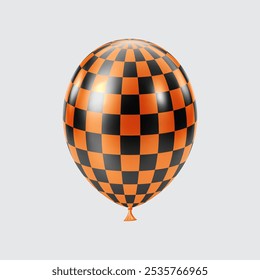 3D Black Orange balloon. Realistic glossy balloons. Checkered pattern. Christmas party, black Friday, birthday and anniversary decoration. Celebration design element.