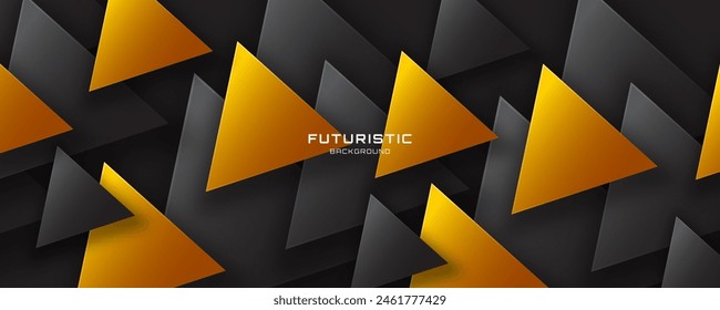 3D black orange techno abstract background overlap layer on dark space with triangles shape effect decoration. Modern graphic design element cutout style concept for web, flyer, card or brochure cover