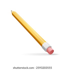 3D Black pencil with rubber eraser isolated on white. Render orange pencil icon. Stationery, office or school supply. Vector illustration