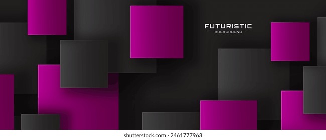 3D black pink techno abstract background overlap layer on dark space with squares shape effect decoration. Modern graphic design element cutout style concept for web, flyer, card, or brochure cover