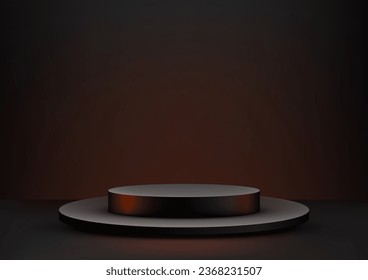 El 3D de una escalera de podio negro es perfecto para maquetas de exposición de productos. El diseño minimalista, el fondo oscuro y la iluminación roja lo hacen versátil y adecuado. Ilustración del vector