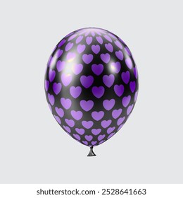 3D Black Purple balloon. Realistic glossy balloons. Heart pattern. Christmas party, black Friday, birthday and anniversary decoration. Celebration design element.
