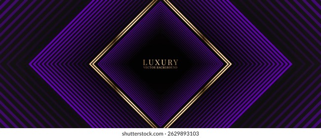 3D black purple luxury abstract background overlap layer on dark space with golden rhombus lines decoration. Modern graphic design element stripes style concept for web, flyer, card, or brochure cover