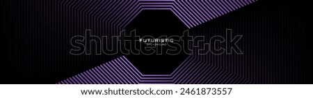 3D black purple techno abstract background overlap layer on dark space with glowing lines decoration. Modern graphic design element octagon style concept for web, poster, flyer, card or brochure cover