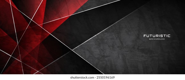 3D black rough grunge abstract background overlap layer on dark space with red light effect decoration. Modern graphic design element cutout style concept for web banner, flyer, card or brochure cover