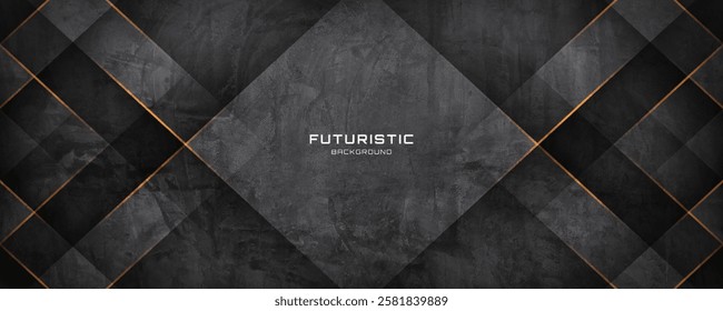 3D black rough grunge abstract background overlap layer on dark space with orange lines effect decoration. Modern graphic design element cutout style concept for banner, flyer, card or brochure cover