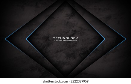 3D black rough grunge techno abstract background overlap layer on dark space with blue light decoration. Modern graphic design element rhomb style concept for banner, flyer, card, or brochure cover